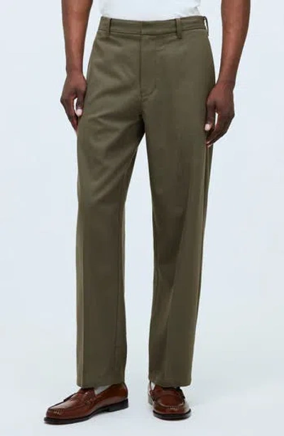 Madewell Relaxed Straight Leg Cotton & Wool Trousers In Green