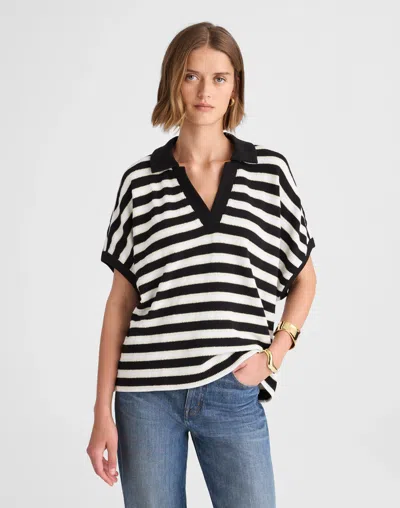 Madewell Relaxed V-neck Polo Shirt In Black