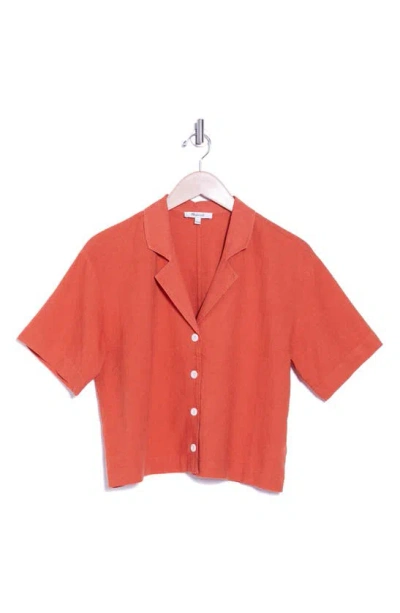 Madewell Resort Linen Crop Shirt In Orange