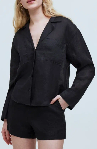 Madewell Resort Ramie Button-up Shirt In True Black