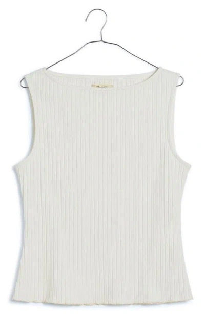 Madewell Rib Boat Neck Tank In Eyelet White