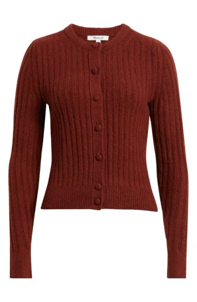 Madewell Rib Cotton & Merino Wool Blend Cardigan In Burgundy