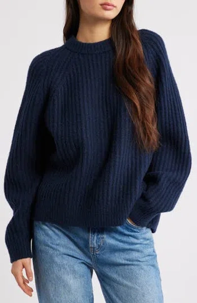Madewell Rib Cotton Blend Sweater In Blue