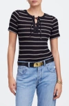 Madewell Rib Lace-up Short-sleeve T-shirt In Jet Black