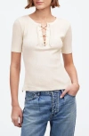 Madewell Rib Lace-up Short-sleeve T-shirt In Vintage Ivory