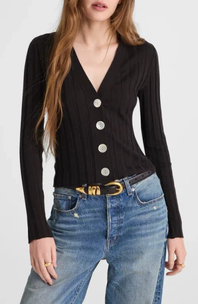 Madewell Rib V-neck Merino Wool & Silk Cardigan In Black
