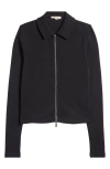 Madewell Rib Zip Front Cotton Top In Jet Black