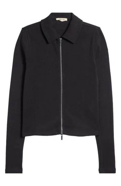 Madewell Rib Zip Front Cotton Top In Jet Black