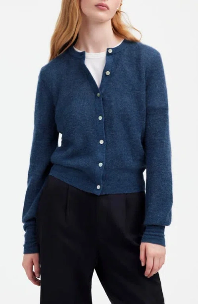 Madewell Ribbed Alpaca Blend Crewneck Cardigan In Heather Bluejay