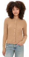 Madewell Ribbed Button Front Cardigan Hthr Caramel In Nude