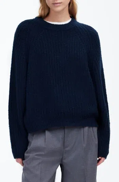 Madewell Ribbed Cotton Blend Sweater In Deep Indigo