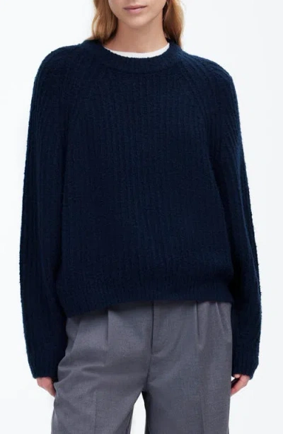Madewell Ribbed Cotton Blend Sweater In Deep Indigo