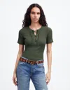 Madewell Ribbed Lace-up Tee In Dark Loden