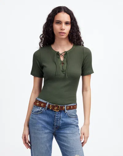 Madewell Ribbed Lace-up Tee In Dark Loden