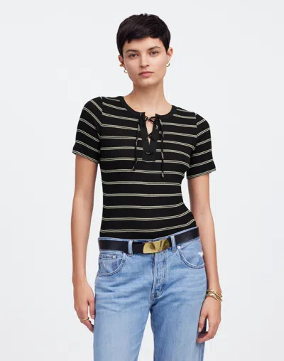 Madewell Ribbed Lace-up Tee In Jet Black