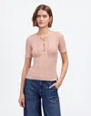 Madewell Ribbed Lace-up Tee In Pale Blush