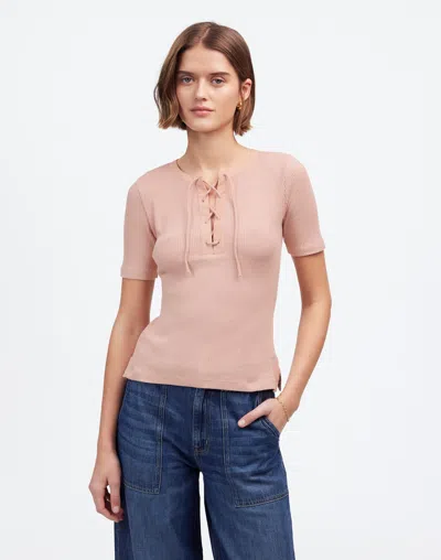 Madewell Ribbed Lace-up Tee In Pale Blush