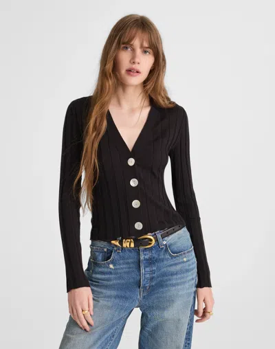 Madewell Ribbed V-neck Cardigan In Black