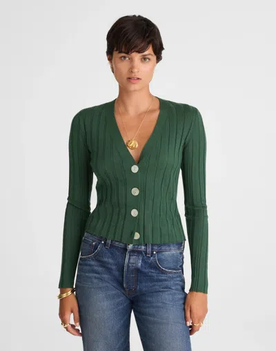 Madewell Ribbed V-neck Cardigan In Green