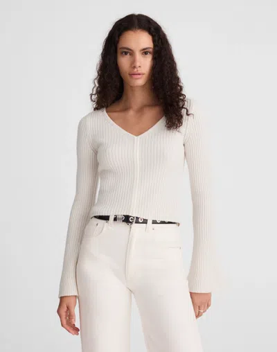 Madewell Ribbed V-neck Sweater Top In White
