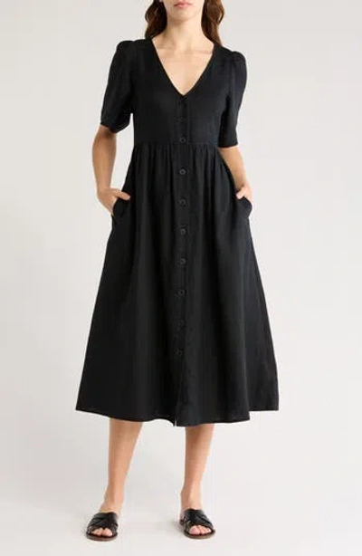 Madewell Riley Button Front Linen Midi Dress