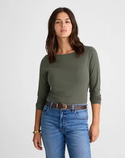 Madewell Ruched Crewneck Long-sleeve Tee In Green