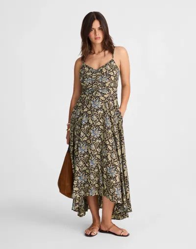 Madewell Ruched High-low Slip Dress In Multi