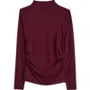 Madewell Ruched Mock Neck Long Sleeve Top In Burgundy