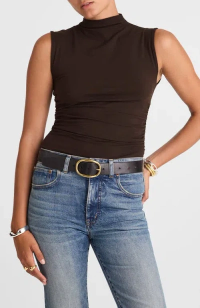 Madewell Ruched Mock Neck Sleeveless Top In Brown