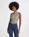 Madewell Houndstooth Ruched Mock Neck Sleeveless Top In Gray