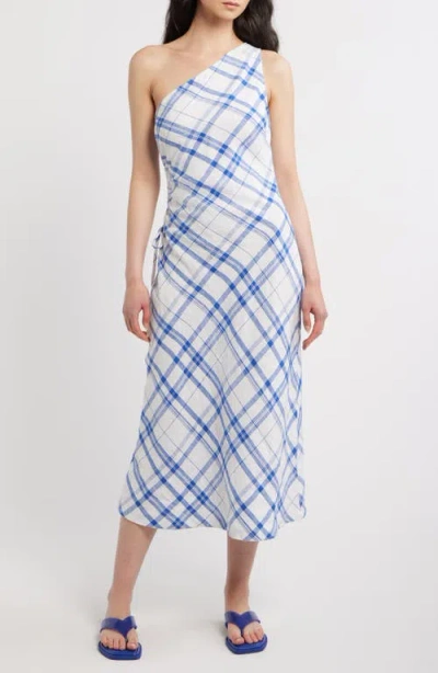 Madewell Ruched One-shoulder Linen Midi Dress In White