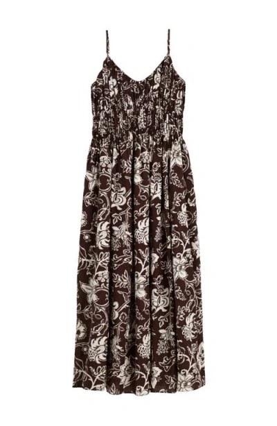 Madewell Ruched V-neck Sleeveless Maxi Dress In Brown