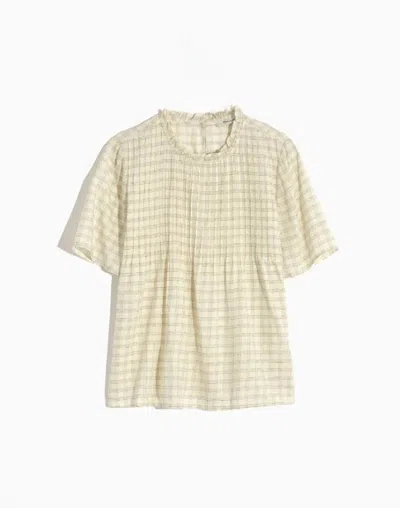 Madewell Ruffle Collar Windowpane Pintuck Top In Ivory In Multi