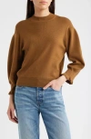Madewell Ruffle Mockneck Merino Wool Blend Sweater In Brown