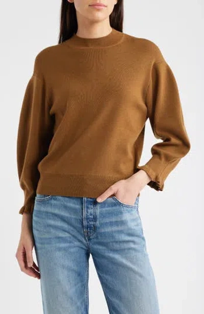 Madewell Ruffle Mockneck Merino Wool Blend Sweater In Brown