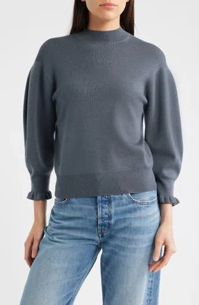 Madewell Ruffle Mockneck Merino Wool Blend Sweater In Gray