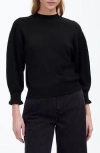 Madewell Ruffle Mockneck Merino Wool Blend Sweater In True Black