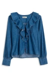 Madewell Denim Ruffled Pintuck Top Lambertville Wash In Blue