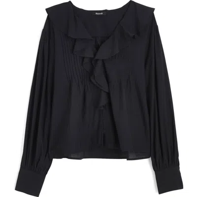 Madewell Ruffle Pintuck Long Sleeve Top In Black