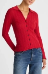 Madewell Ruffle Trim Pointelle Cardigan In Red