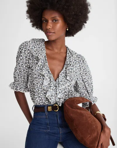 Madewell Ruffled Pintuck Puff-sleeve Top In Gray