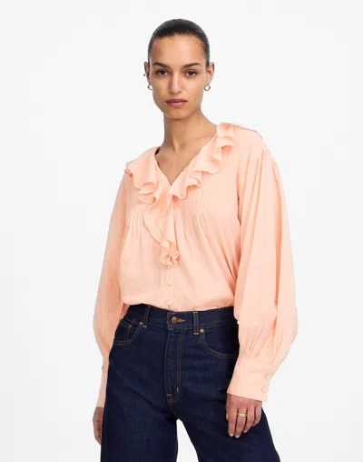 Madewell Ruffled Pintucked Long-sleeve Top In Pale Blush