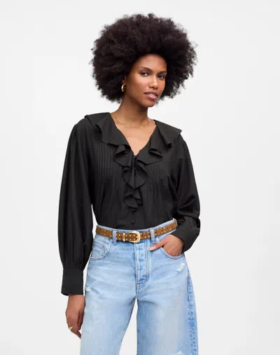 Madewell Ruffled Pintucked Long-sleeve Top In True Black