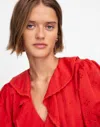 Madewell Ruffled Puff-sleeve Top In Cerise