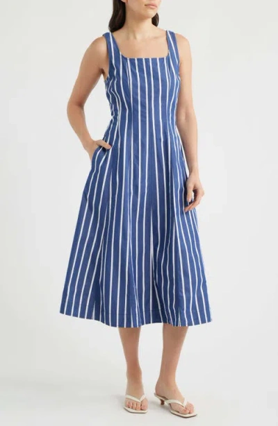 Madewell Rylie Stripe Poplin Midi Dress In Blue