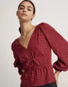 Madewell Saffi Peplum Top Wpmen's Drapey Crinkle Plaid Stretch Smoked Jdm608 In Red