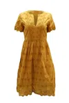 Madewell Scalloped Eyelet Midi Dress In Yellow Cotton In Yellow
