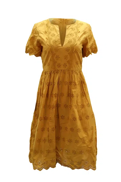 Madewell Scalloped Eyelet Midi Dress In Yellow Cotton