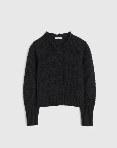 Madewell Scalloped Merino Wool-blend Cardigan In Black