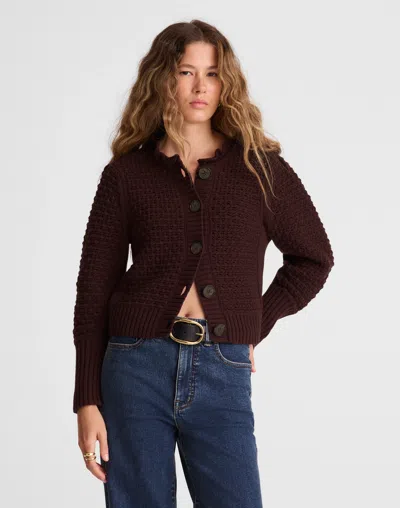 Madewell Scalloped Merino Wool-blend Cardigan In Burgundy